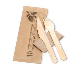 Cutlery Pouches Napkin/knife/fork/spoon compostable natural wooden