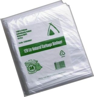 Bin Liners clear polyethylene high density 120L 1100mm (L) 950mm (W)