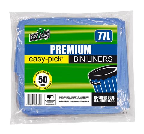 Bin Liners blue polyethylene medium density 77L 900mm (L) 740mm (W)