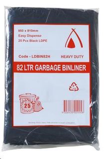 Bin Liners heavy duty black polyethylene high density 82L 950mm (L) 810mm (W)