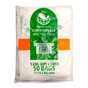 Bin Liners oxo-biodegradable clear plastic medium density 120L 1150mm (L) 905mm (W)