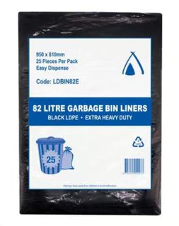 Bin Liners extra heavy duty black polyethylene medium density 82L 960mm (L) 810mm (W)