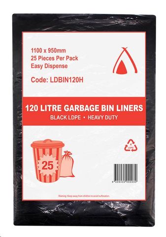 Bin Liners black polyethylene low density 120L 1100mm (L) 950mm (W)