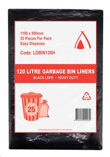 Bin Liners black polyethylene low density 120L 1100mm (L) 950mm (W)