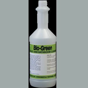 Bottles No Lid "BioGreen Toilet/Bathroom" label white plastic 750ml