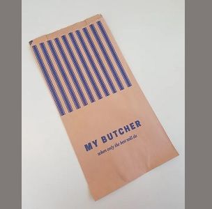 Butcher Bags Block Bottom blue label #19 brown triple wet strength 495mm (L) 240mm (W) +115mm (G)