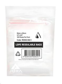 Food Bags resealable clear polyethylene low density 35µm 90mm (L) 60mm (W)