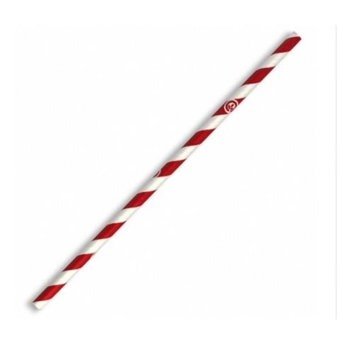 Straws Jumbo striped compostable red stripe paper 10mm (D) 197mm (L) pkt 250