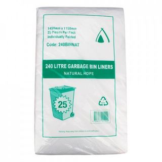 Bin Liners natural polyethylene high density 240L 1450mm (L) 1150mm (W)