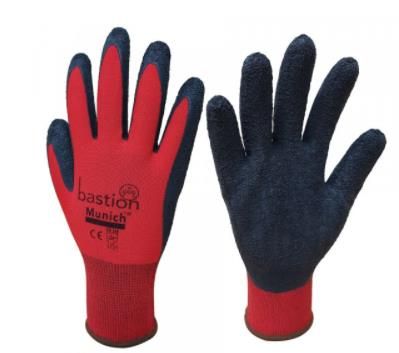 Red nylon gloves, black crinkled latex palm coating size 9 per pair