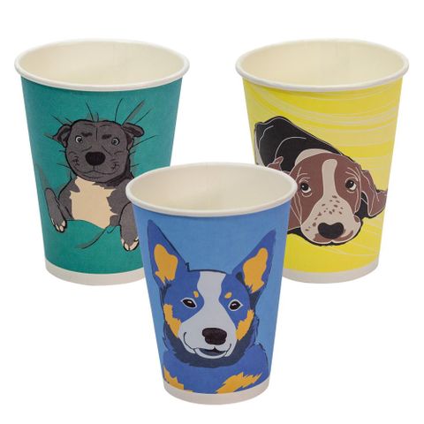 Coffee Cups smooth single wall compostable gallery dog series paper 12oz 90mm (D)