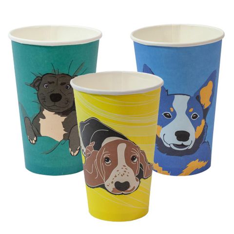 Coffee Cups smooth single wall compostable gallery dog series paper 16oz 90mm (D)