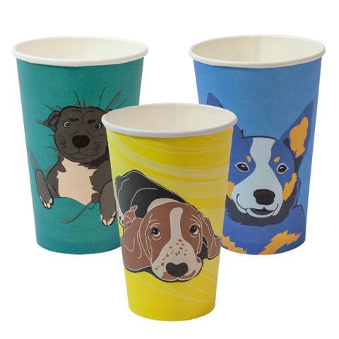 Coffee Cups smooth double wall compostable dog design paper 16oz 90mm (D)