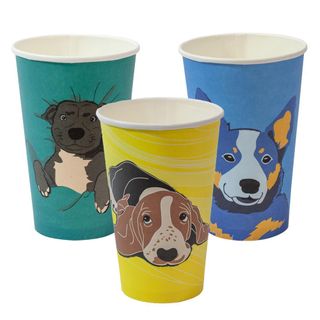 Coffee Cups smooth double wall compostable dog design paper 16oz 90mm (D)