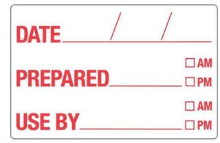 Labels Dissolvable 49 x 75mm Date/Prepared/Use By (Red)