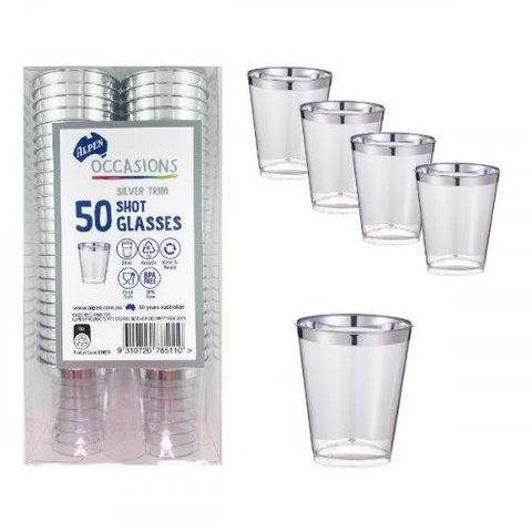 Shot glass recyclable PET silver trim 30ml