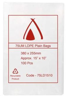 Food Bags clear polyethylene low density 75µm 380mm (L) 255mm(W)