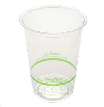 Water/Juice Cups recycleable clear/green stripe RPET 285ml