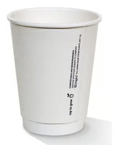 Coffee Cups smooth double wall compostable white paper 12oz 90mm (D)