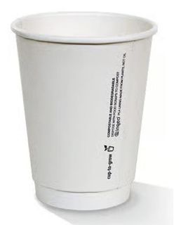 Coffee Cups smooth double wall compostable white paper 12oz 90mm (D)