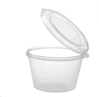 Containers Portion Control hinged lid clear plastic round 100ml