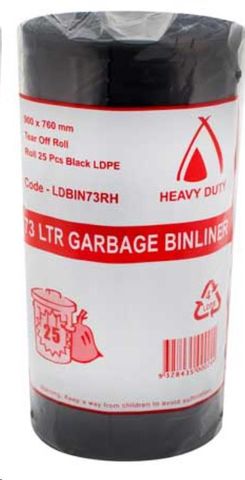 Bin Liners black polyethylene low density 73L 920mm (L) 760mm (W)