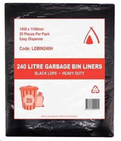 Bin Liners black LDPE bin liners 240L 1450mm (L) 1140mm (W)