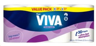 Hand Towesl Viva perforated 225mm (L) 210mm (W) pk 4 120 sheets per roll