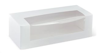 Patisserie Box Window hinged white milkboard rectangle 260mm (L) 110mm (W) 80mm (H)