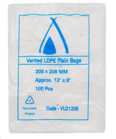 Food Bags vented clear polyethylene low density 25µm 305mm (L) 205mm (W)