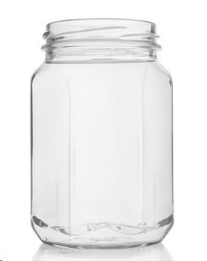 Jars clear glass hexagonal 380ml 63mm (D)