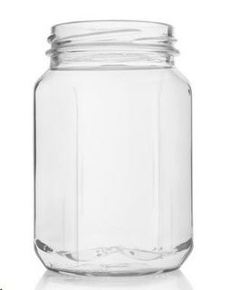 Jars clear glass hexagonal 380ml 63mm (D)