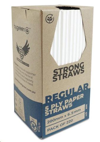 Straws Regular 5 ply white paper 6.2mm (D) 200mm (L)  (pkt 220) Ctn 10