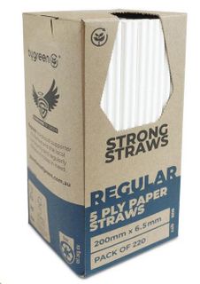 Straws Regular 5 ply white paper 6.2mm (D) 200mm (L)  (pkt 220) Ctn 10