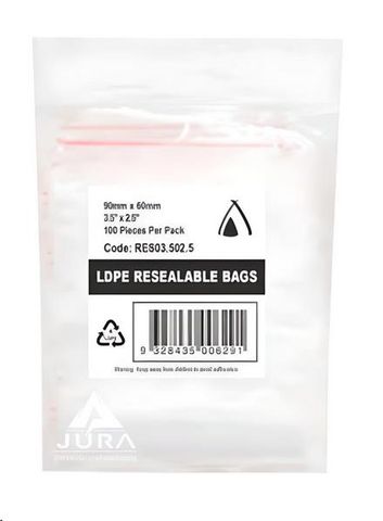 Food Bags resealable clear polyethylene low density 35&micro;m 90mm (L) 60mm (W)