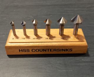 6 piece 8 -25mm x 90 deg Hi Cut HSS 3 Flute Counter Sink Set (With Block)