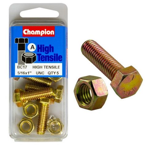 5/16'' UNC x1''  Bolt &  Hex Nut - High Tensile Packet 5