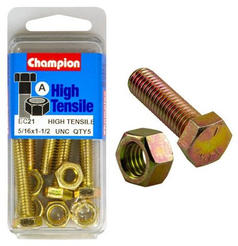 5/16'' UNC x1-1/2''  Bolt &  Hex Nut - High Tensile Packet 5