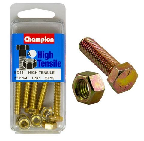 1/4'' UNC x 2''  Bolt &  Hex Nut - High Tensile Packet 5