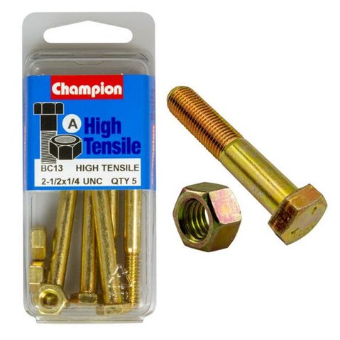 1/4'' UNC x2-1/2''   Bolt &  Hex Nut - High Tensile Packet 5