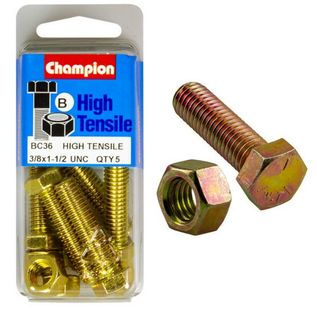 3/8'' UNC x 1-1/2'' Bolt &  Hex Nut - High Tensile Packet 5