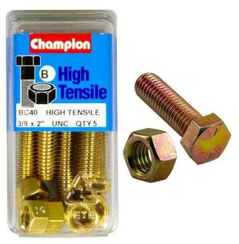 3/8'' UNC x 2''' Bolt &  Hex Nut - High Tensile Packet 5