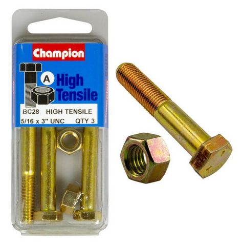 5/16'' UNC x 3''  Bolt &  Hex Nut - High Tensile Packet 5