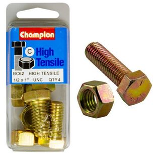 1/2" UNC x 1" Bolts & Hex Nuts High Tensile packet of 4