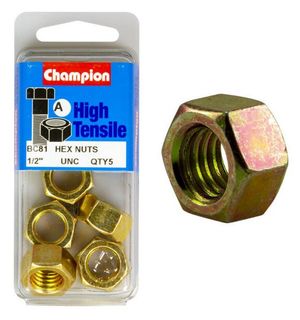 1/2" UNC Hex Nuts High Tensile packet of 5