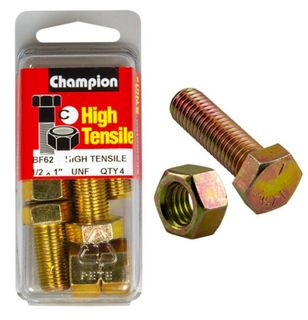 1/2" UNF x 1" Bolt & Hex Nut High Tensile packet of 4