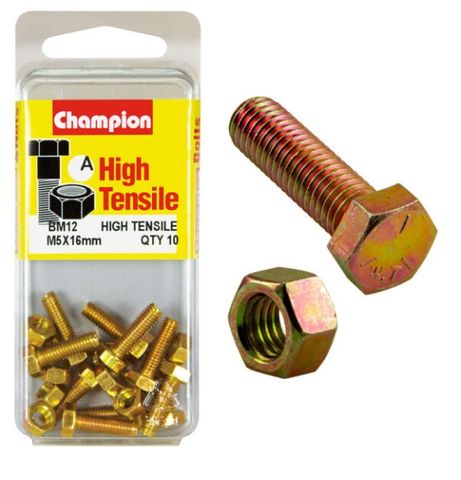 M5 x 16mm Bolt & Nut - High Tensile Pkt10