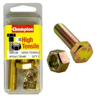 M12 x1.75 x 40mm Bolt & Nut - High Tensile Pkt3