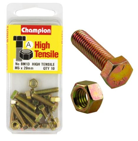 M5 x 20mm Bolt & Nut - High Tensile Pkt10