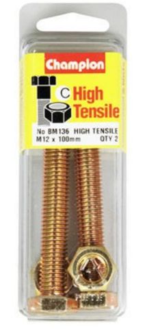 M12 x 1.75 x100mm Bolt & Nut - High Tensile   Pkt 2 - Champion